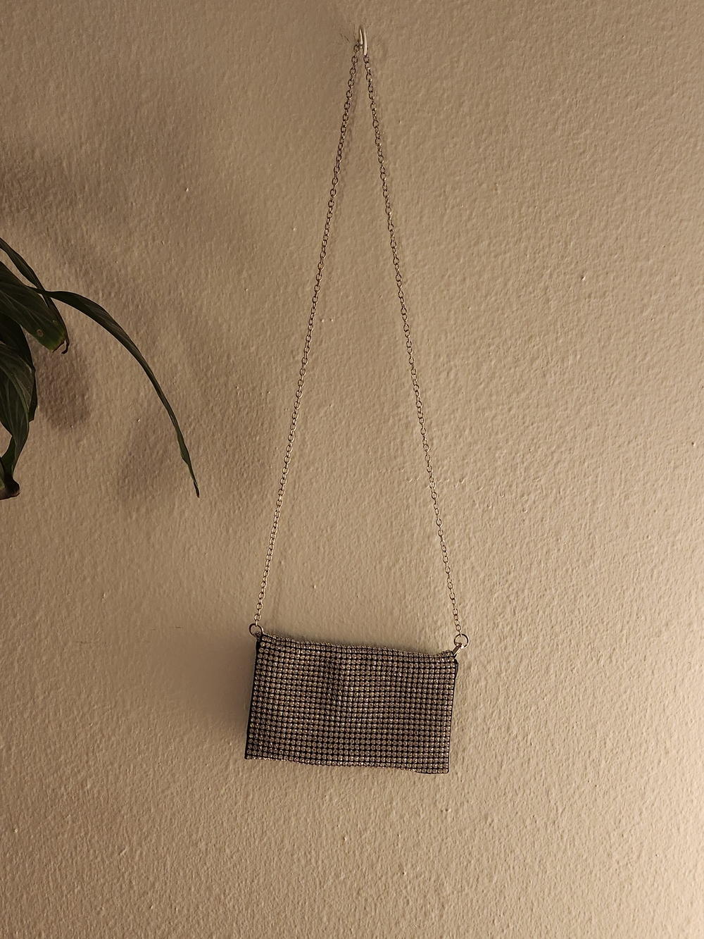Silver Rhinestone Chain Crossbody Bag